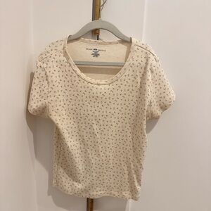 Brandy Melville Cream Floral Short Sleeve Top